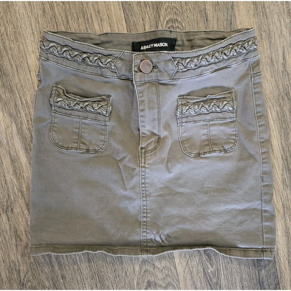 Ashley Mason Cargo Micro Mini Utility Skirt Khaki brown Cotton Y2K Pockets Large